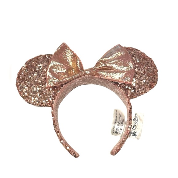Minnie Mouse Ears Bow Shinny Rose Gold Sequin Disco Headband Hair Disney Parks - Picture 1 of 3